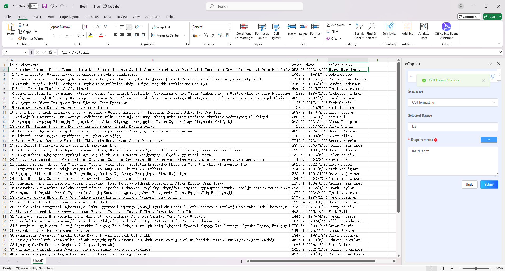 Cell Formatting Interface