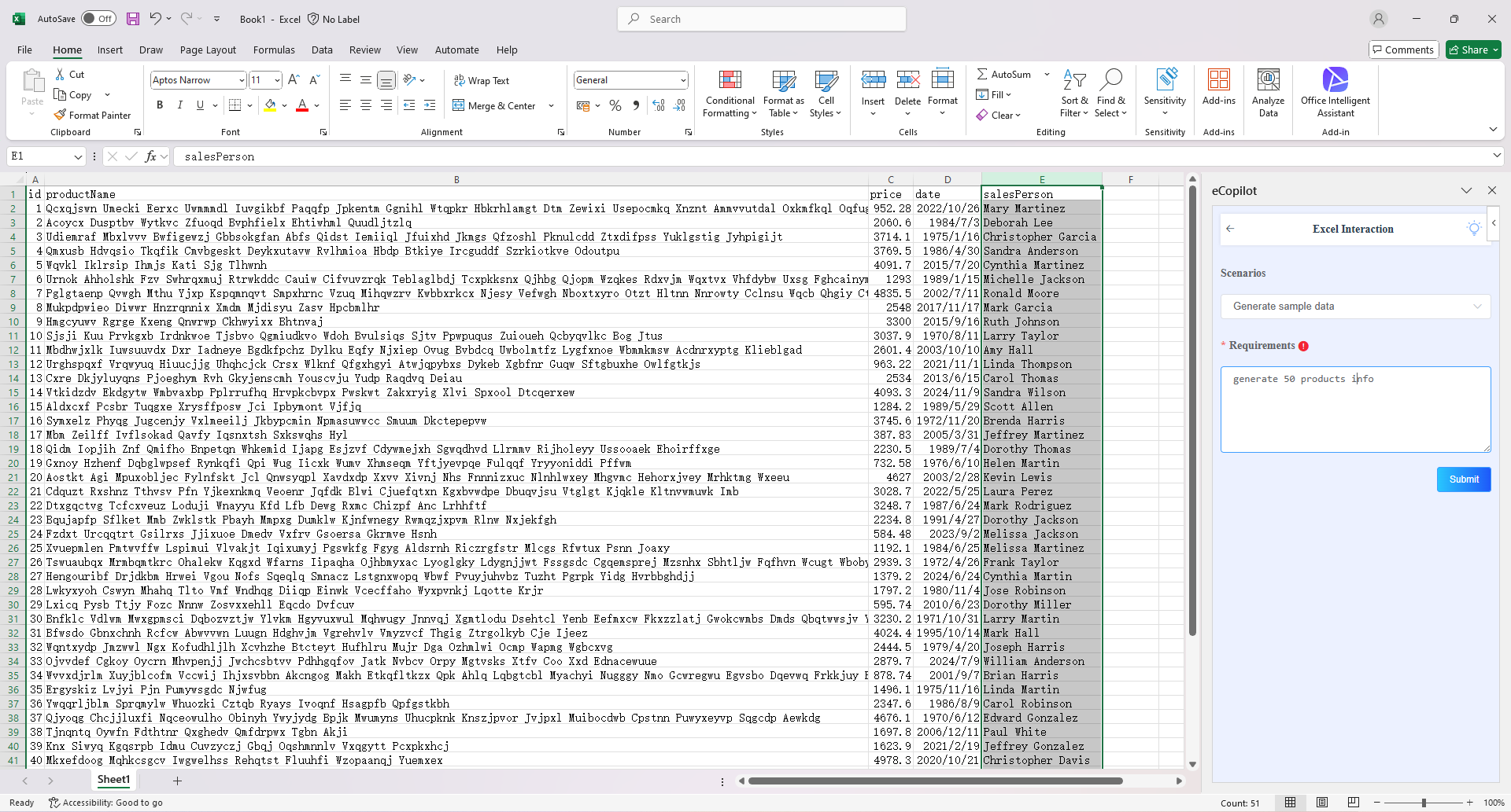 Generate Sample Data Interface