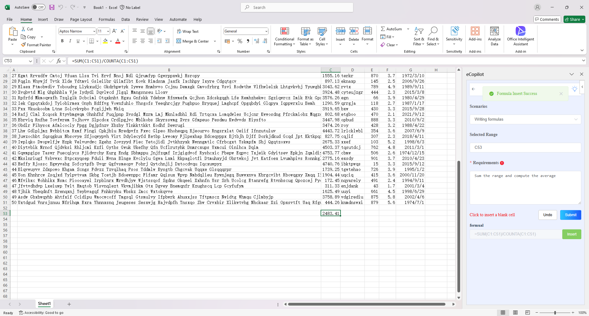 Formula Insertion Example