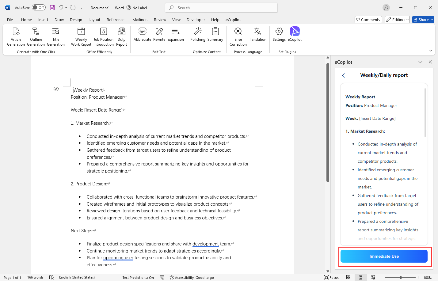 Weekly Report Interface